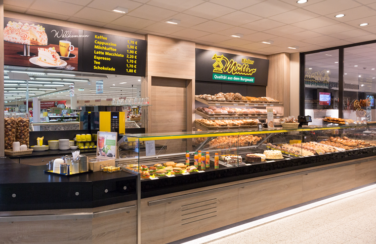 Bäcker Müller, Ansicht Verkaufstheke in einer Filiale