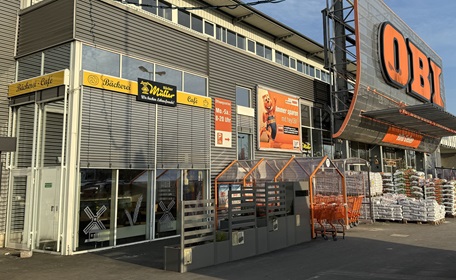 Bäcker Müller Standort-Typ: Fachmarkt-Center. Eine Bäckerei-Filiale im OBI-Fachmarkt.